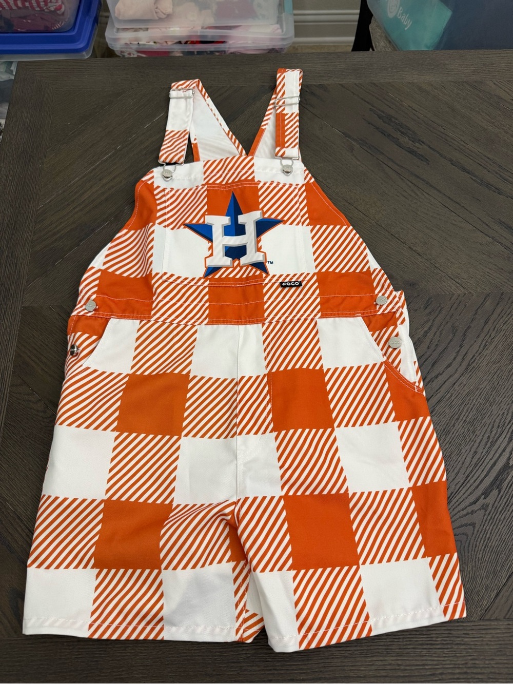 Houston Astros Orange & White Check Short Overalls